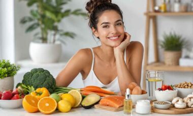 Pele bonita começa na rotina: veja o papel das vitaminas e onde encontrá-las nos alimentos. Ilustração: Condutta.com