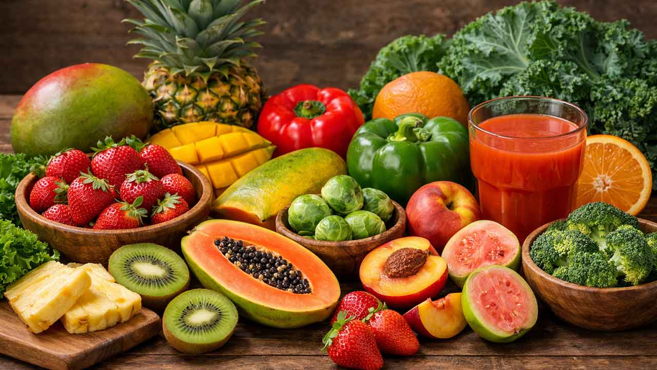 12 alimentos que têm mais vitamina C do que a laranja — e quase ninguém sabe. Ilustração: Condutta
